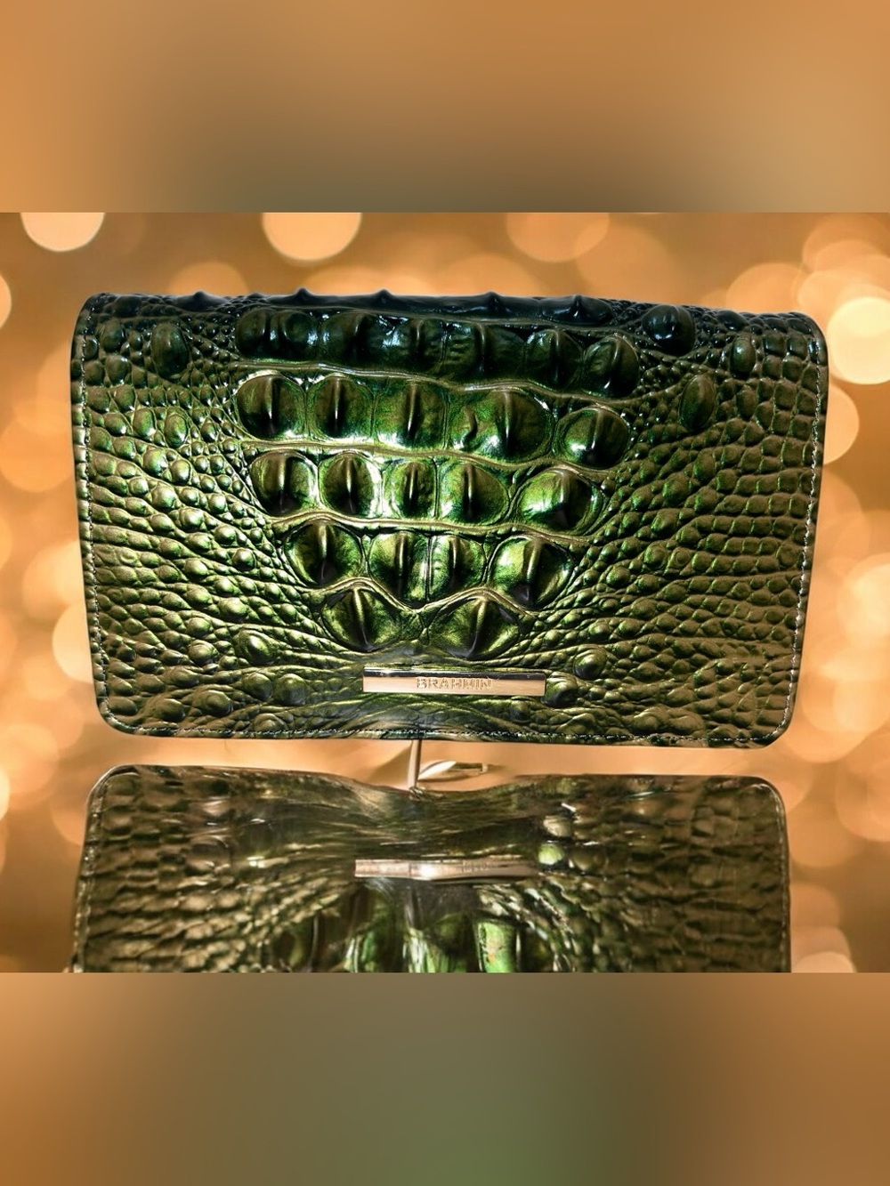 NWT Brahmin Leather MINUETTE Crossbody Bag, Croc-Embossed Matcha Green